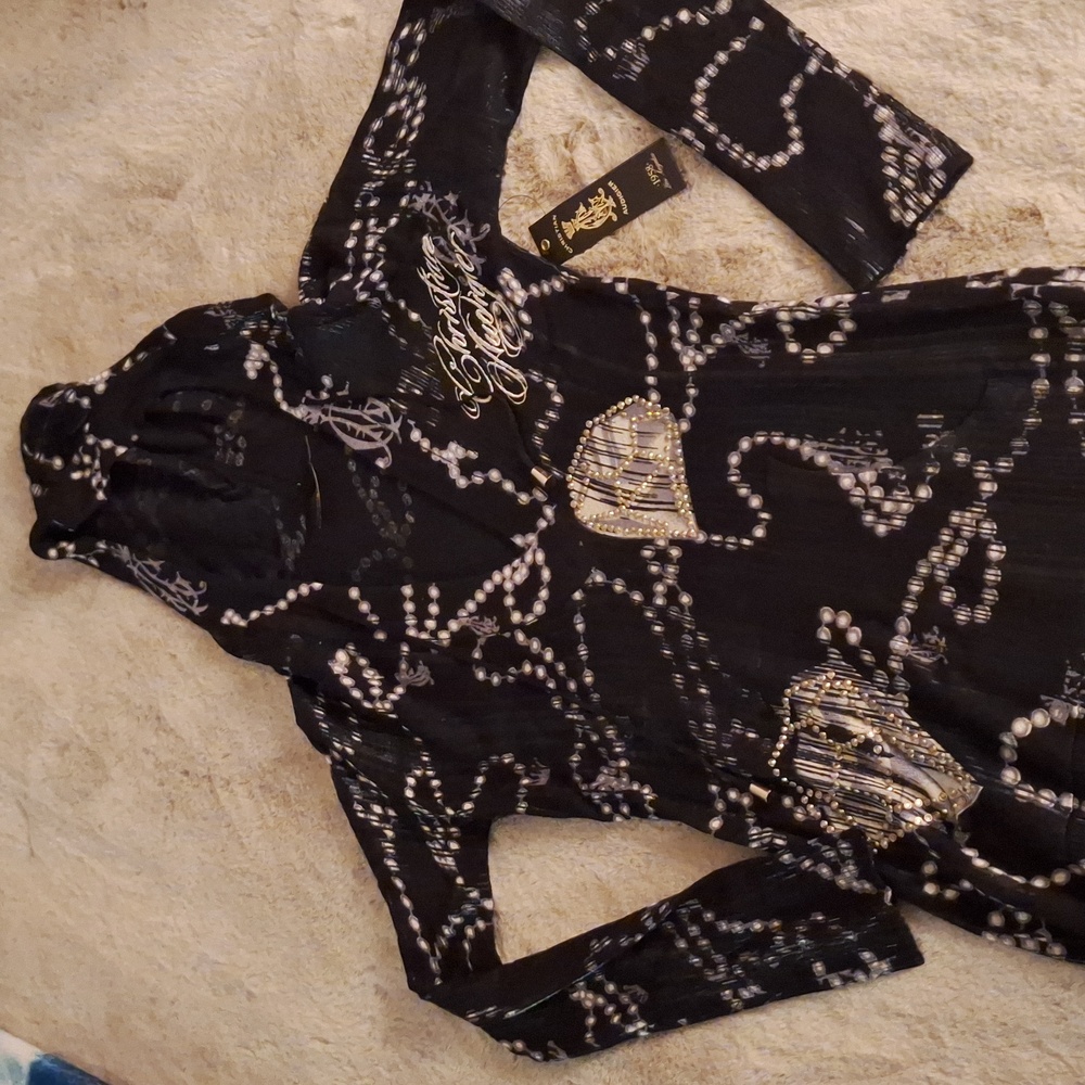 NWTChristian Audigier Black and Gray Patterned Garment  Sweter Or Swrater Dress!